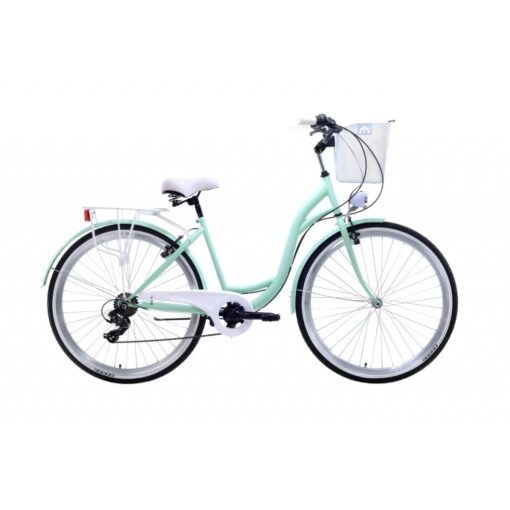 azimut: rower miejski azimut bike s7 28 2021 + kosz, kolor zielony Rowery dla dzieci